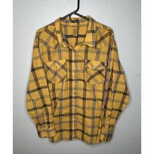 Wrangler Womens Sz 3X Long Sleeve Mustard Yellow Western Wear Snap Plaid Flannel